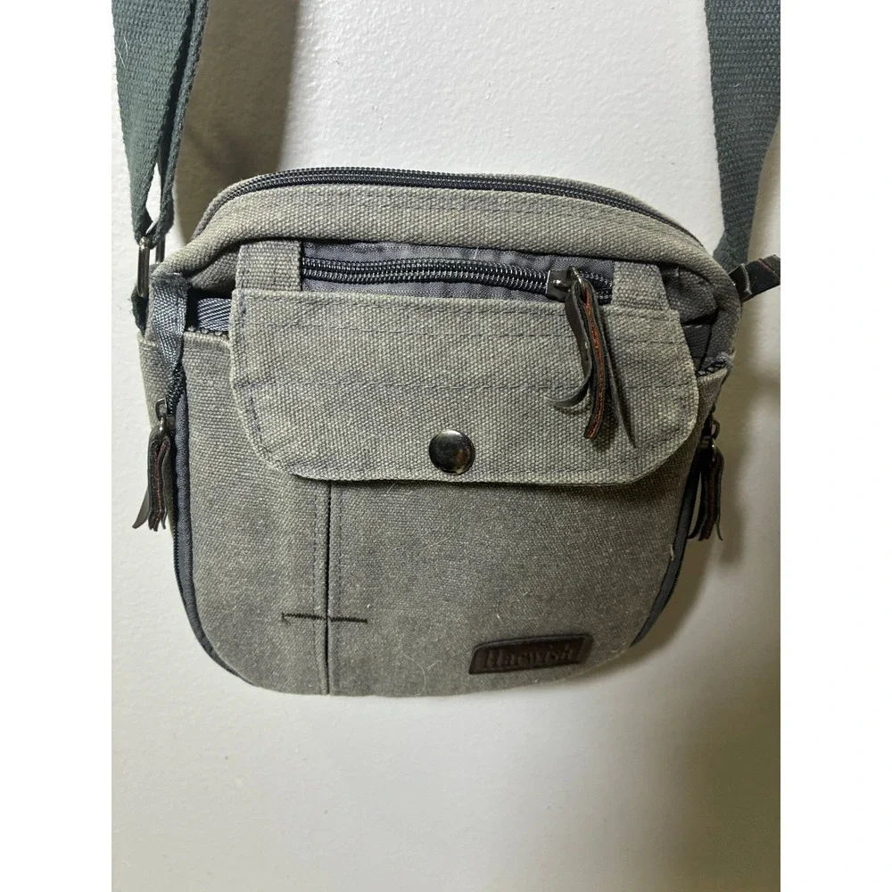 Harwish Gray Canvas Crossbody Bag Small Utility Messenger Tactical Travel Pouch